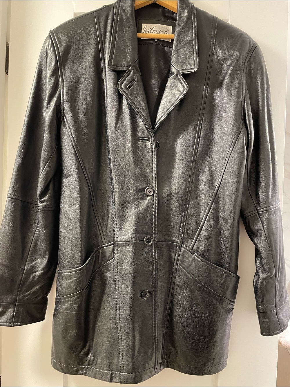 Vintage Women’s Black Leather Button-Front Jacket